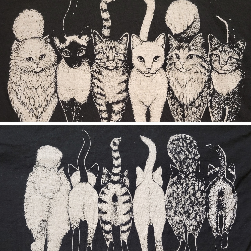 Vtg 1986 Hep Cat Coming Going AOP 2 Side Shirt L